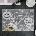 Nordic hollow PVC Halloween pumpkin placemat, elegant white table mat for dining and decoration. - Branch Pumpkin / 45x30cm / Silver