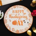 Thanksgiving hollow PVC placemat, round golden table mat, waterproof heat insulation dining mat - Happy Pumpkin / Orange
