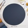 Round woven leather placemat, waterproof heat insulation table mat, 38cm diameter dining decor. - Navy Blue