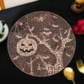 Rose Gold Hollow PVC Placemat Round Halloween Pumpkin Table Mat Heat Resistant Dining Table Pad - Round Diameter 38cm / Rose Gold