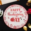 Nordic luxury PVC hollow placemat Thanksgiving pumpkin pattern waterproof heat resistant table mat - Happy Pumpkin / Red