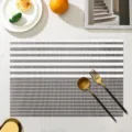 Modern PVC Placemat Waterproof Heat Resistant Table Mat Luxury Stripe Dining Decor - Gray Fine Striped