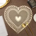 Gold Heart Shaped PVC Placemat Hollow Insulation Table Mat Romantic Valentine Day Decor - 38 cm / Gold