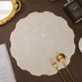 Grey gold floral round place mat, elegant PVC table mat for dining room decor and parties. - Rose / 38 cm / Gold