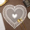 White heart shaped hollow placemat PVC western table mat luxury wedding party dining decor - 38 cm / Silver