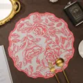 Decorative round floral placemat, elegant red pattern table mat for stylish dining setup. - Rose / 38 cm / Red