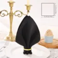 Solid color black linen cloth napkin with golden napkin ring for wedding hotel dining table decor. - 48x48cm / Black