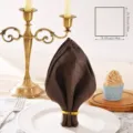 Detailed view of folded pure color cotton linen napkin for wedding banquet table decor - 48x48cm / Brown