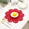 Nordic red rose shaped felt placemat hollow heat insulation table mat for home dining table - 38 cm / Red