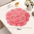Red hollow PVC placemat round heat-resistant anti-slip table mat for home kitchen decor 38cm - Silk Tree Flower / Red