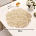 Gold PVC hollow placemat round table mat heat insulation ginkgo leaf design variant - Silk Tree Flower / Gold