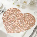 Rose Gold Heart Placemat PVC Hollow Dining Table Mat Waterproof Heat Resistant Pad - Heart And Rose / 38 cm / Rose Gold
