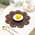 Nordic style brown felt placemat with hollow rose flower design for modern dining table decor. - 38 cm / Brown