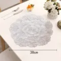 Silver PVC hollow placemat heat resistant non-slip table mat 38cm for home dining decor - Silk Tree Flower / Silver