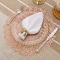 Nordic pink rose hollow PVC placemat with gold beaded edge, washable heat resistant table mat. - 38cm Placemat / Rose Gold