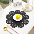 Nordic style dark grey felt hollow rose placemat heat insulation stylish Western restaurant table mat - 38 cm / Black