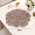 Round PVC hollow placemat heat resistant table mat stylish dining decor for home table. - Silk Tree Flower / Bronze