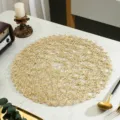 Χρυσό πλεκτό σουπλά στρογγυλό PVC ανθεκτικό στη θερμότητα για διακόσμηση τραπεζιού κουζίνας - Χάρτινο Sous-plat / Μπεζ
