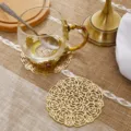 Gold rose hollow PVC placemat, washable heat-resistant dining table mat for home decor use. - 10cm Coaster / Gold