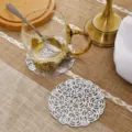 Rose hollow PVC placemat white coaster heat-resistant washable table mat home decor - 10cm Coaster / Silver