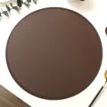 Round leather placemat waterproof oilproof heat insulation table mat dark brown tableware - Round / Brown