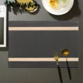Woven rectangle placemat black white herringbone table mat for kitchen dining table heat insulation - Placemat 45x30cm / Gold Brown Horizontal Stripe