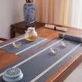 Woven table runner and placemat set, durable heat-resistant rectangular fabric table mats. - Table Runner 180x30cm / Navy Blue Horizontal Stripe