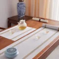 Woven rectangular placemat and table runner set, heat resistant dining table decor mat for home. - Table Runner 180x30cm / White Gold Horizontal Stripe