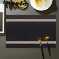 Tovaglietta intrecciata rettangolare nera con strisce beige resistente al calore - Tovaglietta 45x30cm / Strisce Orizzontali Oro Nero