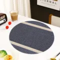 Tovaglietta rotonda intrecciata, blu scuro con strisce beige, tappetino isolante per sala da pranzo. - Tondo Diametro 38cm / Strisce Orizzontali Blu Notte