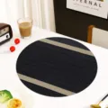 Tovaglietta rotonda tessuta nera e beige tappetino da tavola per arredamento cucina domestica - Tondo Diametro 38cm / Strisce Orizzontali Oro Nero
