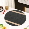 Tovaglietta tonda intrecciata, motivo spina di pesce nero e bianco con strisce beige. - Tondo Diametro 38cm / Strisce Orizzontali Marrone Oro