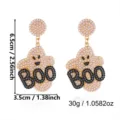 Halloween-Geister-Ohrhänger mit schwarzen 'BOO'-Strasssteinen und weißen Perlen - Geist BOO Schwarze Augen Stil (ER26Y0296-3)