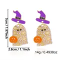 Halloween-Geisterohrringe mit lila Hexenhut und feinen Perlenakzenten, 5 cm Höhe - Geist Hexenhut Kürbis Stil (ER26Y0296-4)