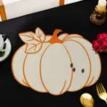 Fabric embroidered pumpkin placemat, autumn harvest table mat, elegant heat insulation pad. - Orange
