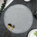Round woven placemat with fringe Nordic style heat resistant table mat kitchen decor - Interwoven Tassel / 38 cm / Silver