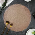 Nordic round woven placemat with elegant fringe edge, heat-resistant table mat for home dining decor. - Interwoven Tassel / 38 cm / Rose Gold