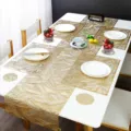 Χρυσό Φύλλο Κούφιο PVC Σουπλά Σετ Τραπέζι Διάδρομος Θερμομόνωση Διακόσμηση Σπιτιού - Σετ εργαλείων συνδυασμός / 4 Σουπλά + 1 Runner + 4 Coasters / Χρυσό