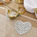 White Heart Shaped PVC Coaster Hollow Out Table Mat Heat Resistant Cup Pad Variant - 10cm Coaster / Silver