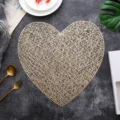 Gold hollow PVC heart placemat, Nordic style waterproof heat resistant table mat for dining. - 38cm Placemat / Gold
