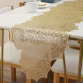 Gold Halloween spider web table runner, PVC hot-stamping hollow placemat for home dining table. - Table Runner (35.5cmx150cm) / Gold