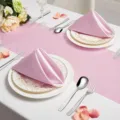 Roze satin tafelloper en stoffen servetten set elegante huwelijksfeest tafeldecoratie - Servet 43x43cm / Roze