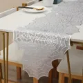 Silver Halloween spider web table runner, PVC metallic hollow placemat for dining table decor. - Table Runner (35.5cmx150cm) / Silver