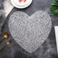 Nordic white hollow heart PVC placemat, non-slip heat-resistant table mat for dining. - 38cm Placemat / Silver