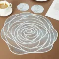White hollow rose PVC placemat waterproof heat insulated Nordic table dining mat set - 38cm Placemat / Silver