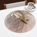 Ronde PVC veer placemat voor moderne luxe eettafel decoratie isolatie kussen mat - Feder Tafelservet / Diameter 38cm / Roségoud