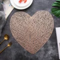 Nordic hollow PVC heart-shaped placemat, waterproof anti-slip heat insulation table mat. - 38cm Placemat / Rose Gold