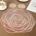 Rose hollow PVC placemat set, elegant table mat waterproof and heat insulated for dining. - 38cm Placemat / Rose Gold