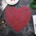Red heart-shaped hollow PVC placemat, Nordic style waterproof and heat insulation mat. - 38cm Placemat / Red
