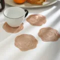 Rose hollow PVC gold-stamped coaster, Nordic style waterproof heat-insulation table mat - 10cm Coaster / Rose Gold
